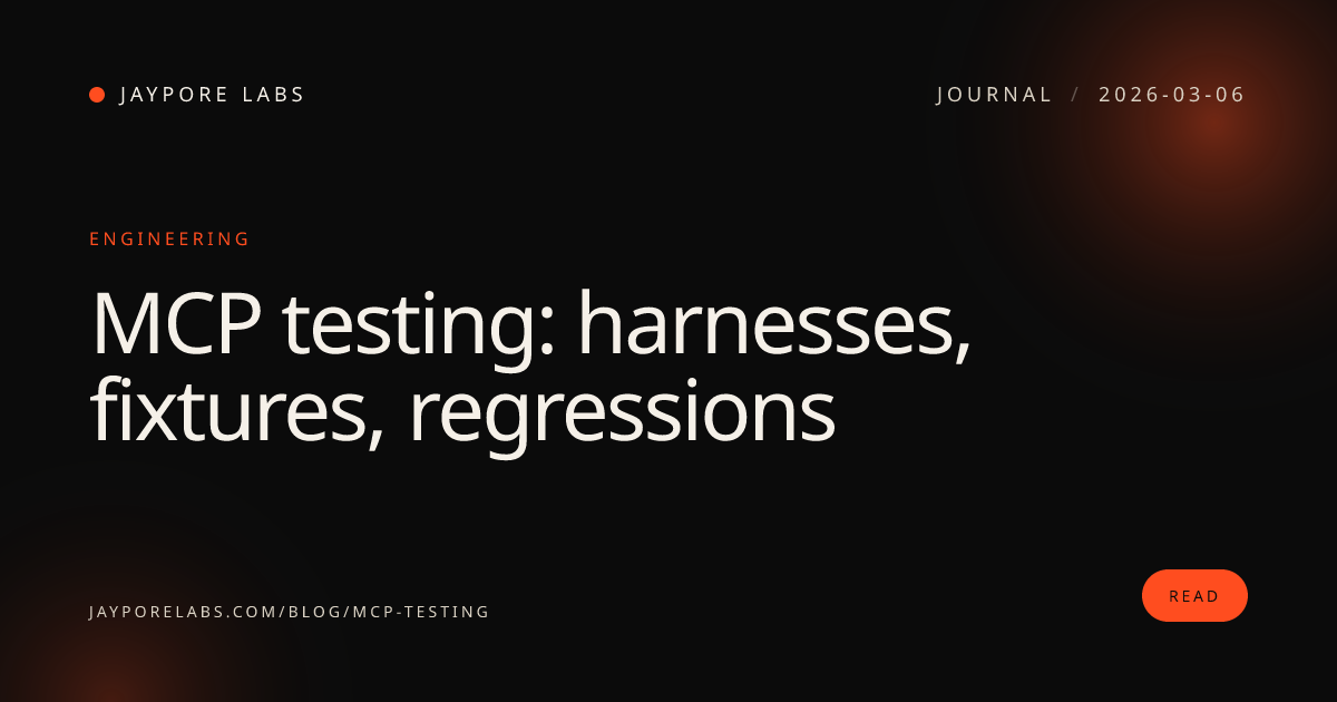 MCP testing: harnesses, fixtures, regressions · Jaypore Labs